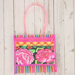 メキシコ製 メルカドメッシュトートバッグ 花柄 マチ付き S 001