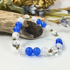水晶×クラック水晶×ジェイド(ブルー) パワーストーン ブレスレット 8mm レディース 女性  数珠ブレス 開運 プレゼント ギフト  [8]