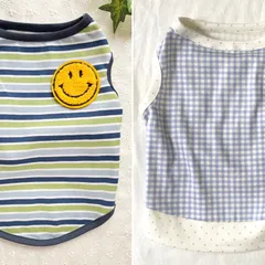 犬服まとめ売り　Sサイズ　ワンコ服　わんちゃんの洋服　Sセット　 ニコちゃんボーダーSサイズ＋ギンガムチェックのタンクトップSサイズ＋ハッピーリボン＋お花モチーフ付きリボン＋おそろいマスク　まとめてお得　格安！