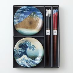 北斎　小皿箸揃ペア