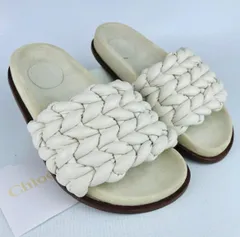 Chloe★クロエ・レディース レザー編み込みストラップ フラット サンダル(36)ホワイト ブランド レディース靴