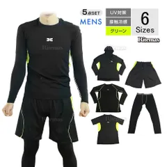スポーツウェア 5点セット コンプレッションウェア ジム ランニングウェア トレーニングウェア 上下 パーカー ショートパンツ 黒×緑