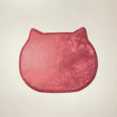 【☆】猫形マウスパッド　イタリアンレザー　マヤベリー　ボルドー　(出品番号70)