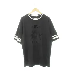 ドルチェ&ガッバーナ ドルガバ DOLCE&GABBANA Tシャツ クルーネック 半袖 五分袖 フロッキープリント ライン リブ襟 コットン 52 XL 黒 ブラック /AH23 ■GY12のサムネイル