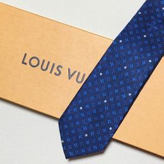 美品 ルイヴィトン Louis Vuitton ネクタイ シルク100% ネイビー/ブルー 【花柄/ドット】 252-93