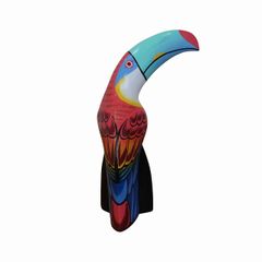 オオハシの木彫り 23cm レッド カラフル リゾートインテリア バードオブジェ 鳥の置物 アジアン雑貨 バリ雑貨 ハワイアン雑貨 010407