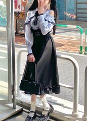 2点セット☆ きれいめ　韓国　ファッション　ストリート　スカート　リボン　おしゃれ　かわいい　安い　グレー　ブラック　秋　冬　渋谷　原宿　オルチャン　大人っぽい　ストリート