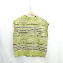 ◇ ⊂ niko and … ニコアンド 総柄 ニット ベスト サイズF ライトグリーン グレー レディース E  【1412090026737】