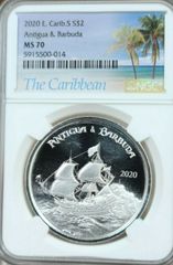 2020 EAST CARIBBEAN STATES SILVER 2 DOLLARS ANTIGUA  BARBUDA NGC MS 70 BEAUTY
