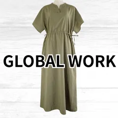 USED GLOBAL WORK ロングワンピース グリーン フリーサイズ 半袖 古着 レディース グローバルワーク