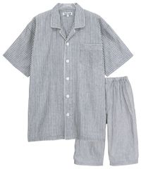 L_7.ネイビーストライプ [ニシキ] パジャマ メンズ 半袖 夏 綿100％ 二重ガーゼ 肌に優しい 前開き 上下セット 七分丈パンツ ルームウェア 部屋着 (ﾈｲﾋﾞｰｽﾄﾗｲﾌﾟ:7/L/72309)