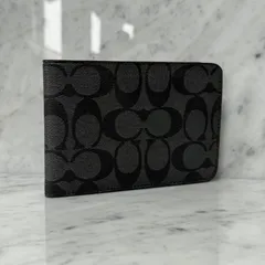 美品 COACH コーチ 二つ折り財布 ブラック 黒 シグネチャー 札入れ マルチケース