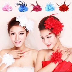 コサージュ 羽根 コサージュ フェザー レース ヘッドドレス ヘアアクセサリー 髪飾り ヘアクリップ ゴム フラワーチュール パーティードレス 花 カメリア ダリア 牡丹 フラワー 和風 浴衣 結婚式 卒業式 発表会 学芸会 お遊戯会 cr168