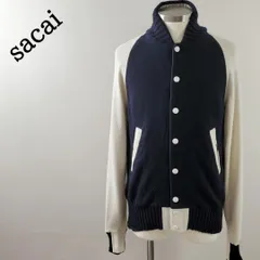 sacai luck サカイラック 袖レザースタジャン ネイビー ストライプ S sacai luck 2014AW 袖レザースタジャン | ブランド古着 買取
