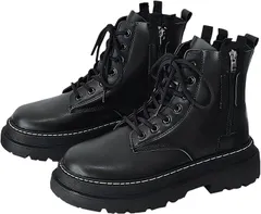 X-cross クロス サイドジップブーツ メンズ 厚底 ファッション アウトドア ハイカット ショートブーツ サイドジッパー カジュアルブーツ フェイクレザー おしゃれ 通勤 通学 かっこいい 無地(ブラック,  24.5 cm)