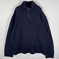 古着 90's/90年代 ポロバイラルフローレン Polo by Ralph Lauren コットンニット ハーフジップ ワンポイントロゴ XXL  ネイビー メンズ