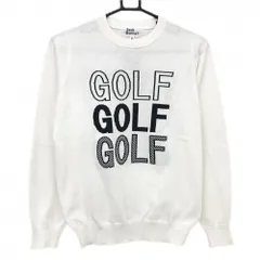 ジャックバニー セーター 白×ネイビー フロント英字 コットン混 紙タグ付 ニット レディース 2(L) ゴルフウェア Jack Bunny