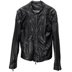 GIORGIO BRATO ラムレザーノーカラーモーターサイクルジャケット シングル ライダース ブルゾン コート バイカー