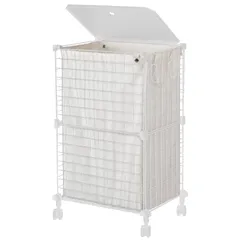 シングル ブラック UZENN 72L ランドリーバスケット 蓋付き 洗濯カゴ 大容量 キャスター付き ランドリー ボックス ワイヤーネット 洗濯物入れ 角型 持ち手付き 収納バッグ おもちゃ収納 おしゃれ （シングル）