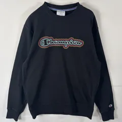古着 チャンピオン Champion スウェット トレーナー クルーネック ワッペン ビッグロゴプリント M  ブラック メンズ