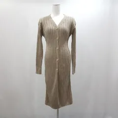 ヴィンテージ Vネック オーバーサイズ フェミニン リブ ニット ワンピース ロング カーディガン レディース M H784