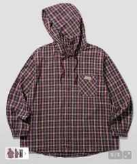 WV PROJECT(ダブリューブイプロジェクト) 湾 オーバーサイズ チェック フード シャツ バーガンディー