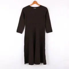 ユナイテッドアローズ リブニットワンピース ロング 7分袖 ウール/カシミア混 無地 日本製 レディース Sサイズ ブラウン UNITED ARROWS 【中古】