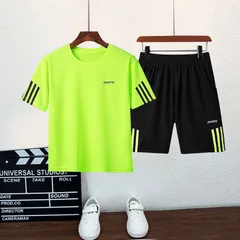 男女 子供 スポーツ半袖セット 黄緑 速乾 夏服 サッカー バスケットボール