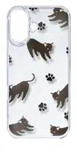 【新品未使用】iPhone16 アイフォン16 クリア ハードケース (黒ネコと肉球) ネコ 黒猫 肉球 アニマル cl-ip16-43