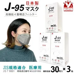 【まとめ買い3個組】サージカルマスク 不織布 3d 立体 日本製 j95 正規品 JIS規格適合 30枚入×３箱(90枚)「ライトグレー」