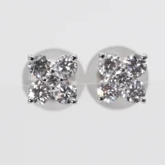 美品 4℃ フラワー ダイヤモンド ピアス プラチナ フラワー/24-4621S