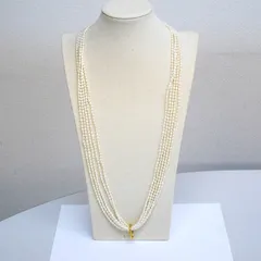 【贅沢ボリューム】5連/6連 ライス型 淡水パール ロングネックレス ～ゴールドツイストクラスプ