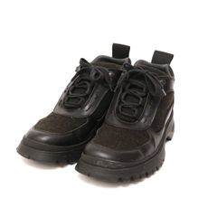 プラダ 靴 ブーツ マウンテン スニーカー 38 レザー 本革 ツイード ゴム 黒 ブラック black PRADA