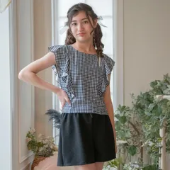 【ギンガム・ブラック】肩フリルセパレート水着 TAK キャサリンコテージ