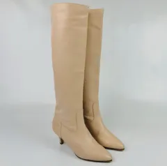 美品！CHANEL スエードレザーロングブーツ ベージュ シャネル スエード ロングブーツ 38 レディース ベージュ G28434