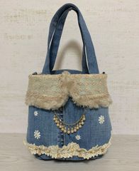 ハンドメイドのリメイクバック ハンドメイド】 デニムシャツ リメイク トートバッグ No.26 - メルカリ
