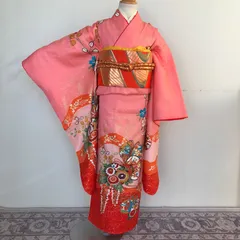 七五三女児　七才正絹着物、長襦袢　新品未使用 七五三 7歳 長襦袢 正絹 単品 反物 未仕立て 赤 鹿の子柄 匹田