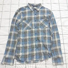 ◇ Θ nano universe ナノ ユニバース 柄入り 長袖 チェックシャツ サイズM ブルー系 メンズ E  【1508200027722】