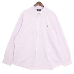 ラルフローレン 長袖ボタンダウンシャツ ストライプ柄 メンズUS-XXL パープル ホワイト系 hsc-0098n