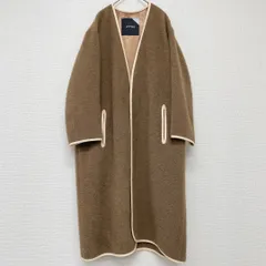 ATON　エイトン　キャメル100％　キャメルヘア　ロングコート　ノーカラーコート　起毛　レザーパイピング　ブラウン　a00111のサムネイル