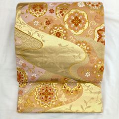 袋帯】西陣 伊豆蔵 六通柄 正絹 幔幕天井文雲取 薄色 礼装用 仕立て 