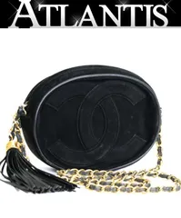 シャネル CHANEL マトラッセ デカココマーク フリンジ チェーンショルダーバッグ スエード 黒 1番台 【71579】