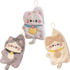 Lunache ✦ルナシェ✦ ループ付き タオル ふわふわ優しい肌触り ギフト・出産祝いに(W-猫柄タオル3枚セット,  小)