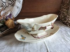 ハナノイロさん専用　ページフランス アンティーク　花柄　蝶々　リュネヴィル　ソーシエール　1900年