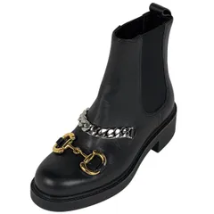 グッチ GUCCI ホースビット チェーン ブーツ チェルシー サイドゴア 靴 ショートブーツ レザー ブラック レディース 【中古】