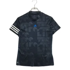 中古 レディース アディダスゴルフ adidas GOLF 半袖シャツ M 紺 ネイビー モックネック 総柄