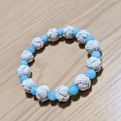 水引ビーズ×天然石　ブレスレット　練色×アマゾナイト