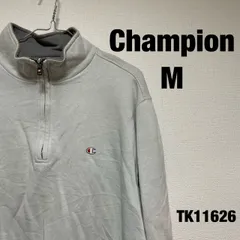 Champion トレーナー 長袖 M グレー ワンポイント 刺繍 ハーフジップ ロゴ スウェット 裏起毛 秋冬 チャンピオン 古着 TK11626