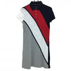 トミーヒルフィガーゴルフ 半袖ポロワンピース ネイビー×グレー ビッグロゴ レディース XS/TP/XP ゴルフウェア Tommy Hilfiger Golf