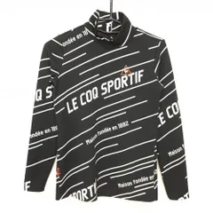 ★特価★【超美品】ルコック 長袖ハイネックシャツ 黒×白 斜めストライプ調 ロゴ総柄 レディース M ゴルフウェア le coq sportif